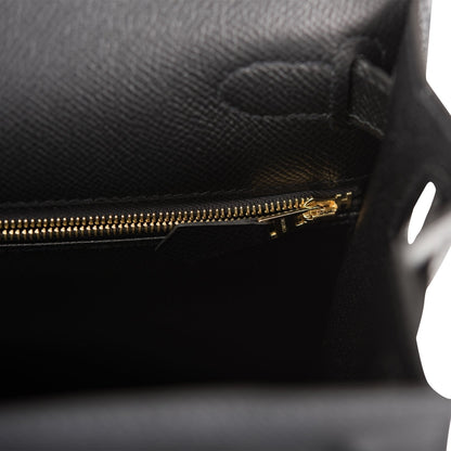 Hermes Kelly 28 Sellier Black Epsom Gold Hardware