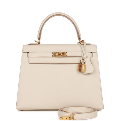 Hermes Kelly 25 Sellier Craie Epsom Gold Hardware