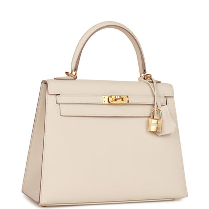 Hermes Kelly 25 Sellier Craie Epsom Gold Hardware