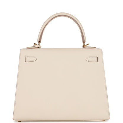 Hermes Kelly 25 Sellier Craie Epsom Gold Hardware