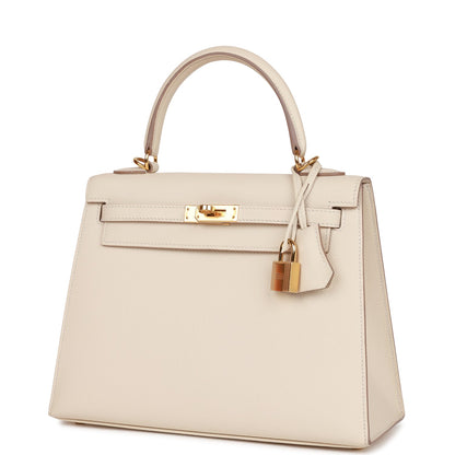 Hermes Kelly 25 Sellier Craie Epsom Gold Hardware