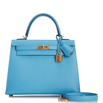 Hermes Kelly 25 Sellier Bleu du Nord Epsom Gold Hardware