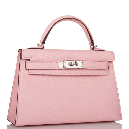 Hermes Kelly 20 Sellier Rose Sakura Chevre Palladium Hardware