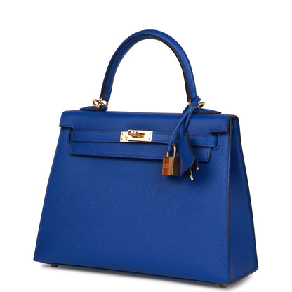 Hermes Kelly 25 Sellier Bleu Royal Epsom Gold Hardware