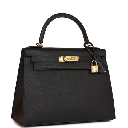 Hermes Kelly 28 Sellier Black Epsom Gold Hardware