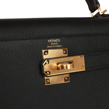 Hermes Kelly 28 Sellier Black Epsom Gold Hardware