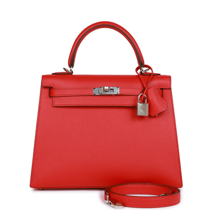 Hermes Kelly 25 Sellier Rouge de Coeur Verso Epsom Palladium Hardware