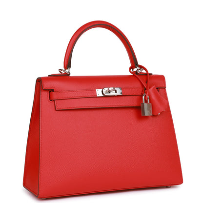 Hermes Kelly 25 Sellier Rouge de Coeur Verso Epsom Palladium Hardware