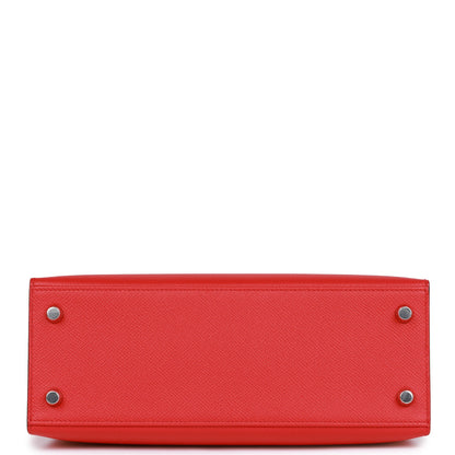 Hermes Kelly 25 Sellier Rouge de Coeur Verso Epsom Palladium Hardware