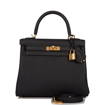 Hermes Kelly 25 Retourne Black Togo Gold Hardware