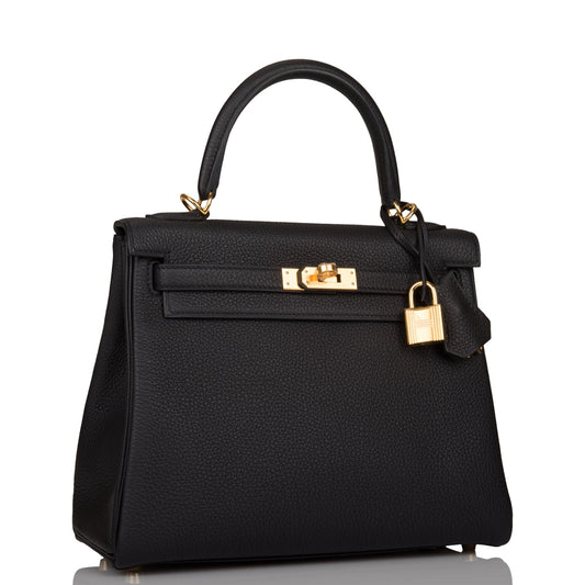 Hermes Kelly 25 Retourne Black Togo Gold Hardware