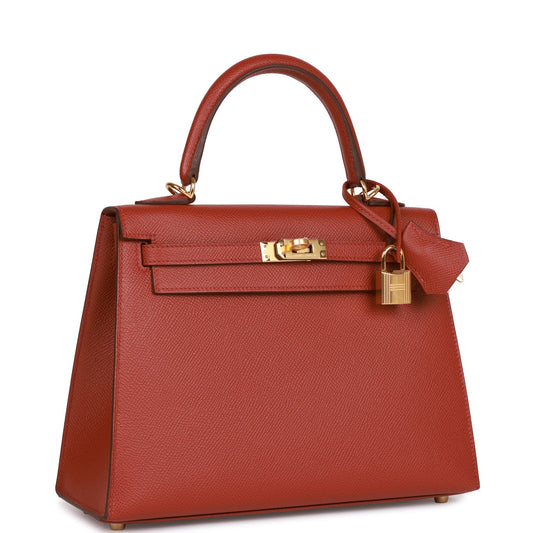 Hermes Kelly 25 Sellier Rouge Venetian Epsom Gold Hardware