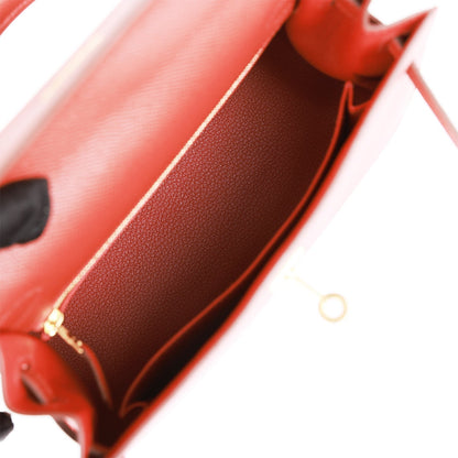 Hermes Kelly 25 Sellier Rouge Venetian Epsom Gold Hardware