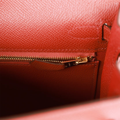 Hermes Kelly 25 Sellier Rouge Venetian Epsom Gold Hardware