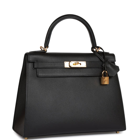 Hermes Kelly 28 Sellier Black Epsom Gold Hardware
