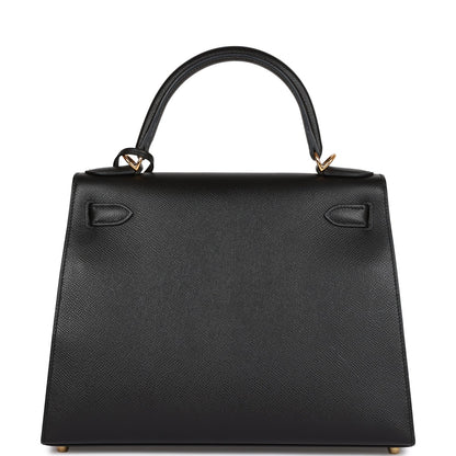 Hermes Kelly 28 Sellier Black Epsom Gold Hardware