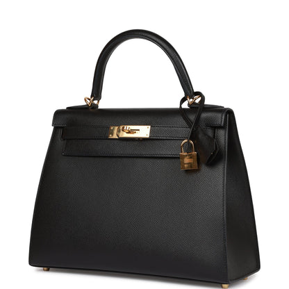 Hermes Kelly 28 Sellier Black Epsom Gold Hardware