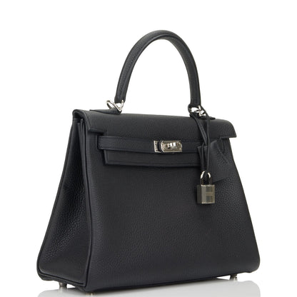Hermes Kelly 25 Retourne Black Togo Palladium Hardware