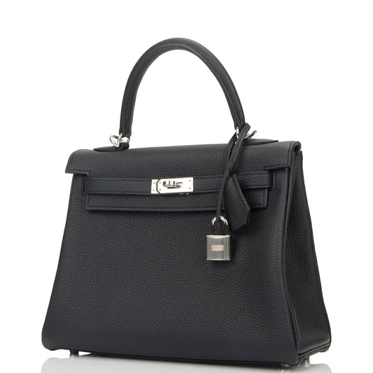 Hermes Kelly 25 Retourne Black Togo Palladium Hardware