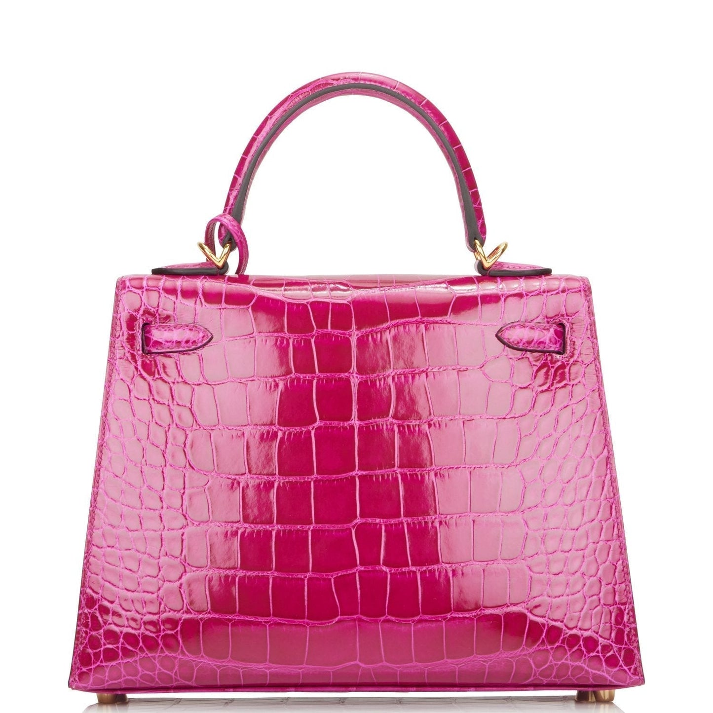 Hermes Kelly 25 Sellier Rose Pourpre Shiny Alligator Gold Hardware
