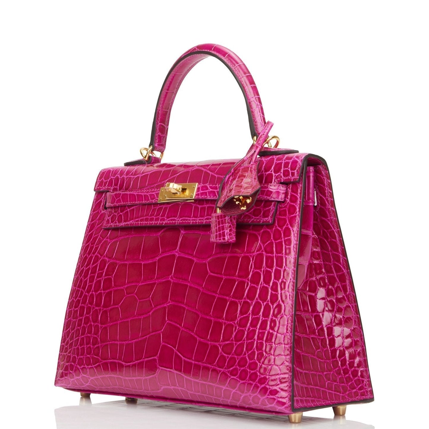 Hermes Kelly 25 Sellier Rose Pourpre Shiny Alligator Gold Hardware