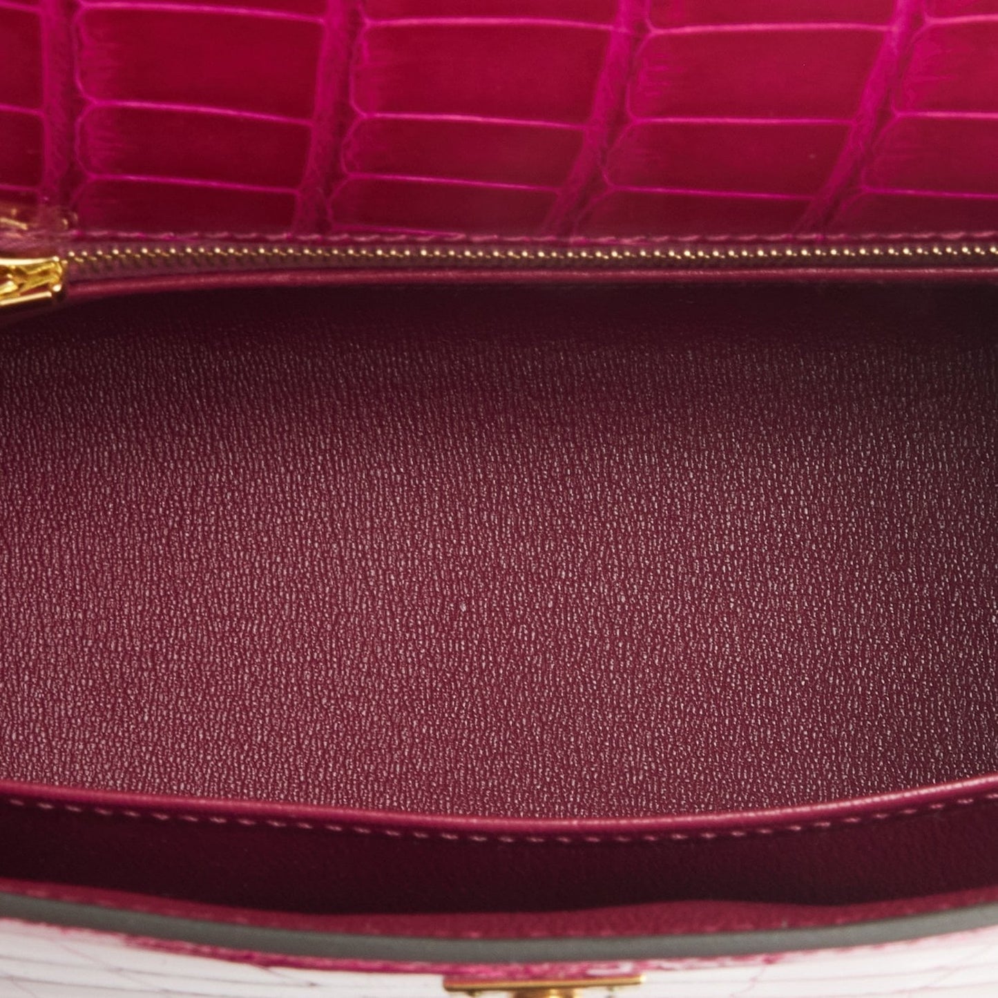 Hermes Kelly 25 Sellier Rose Pourpre Shiny Alligator Gold Hardware