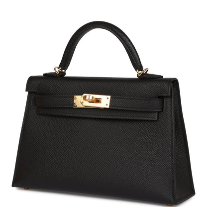 Hermes Kelly 20 Sellier Black Epsom Gold Hardware