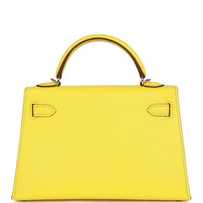 Hermes Kelly 20 Sellier Jaune Citron Chèvre Palladium Hardware