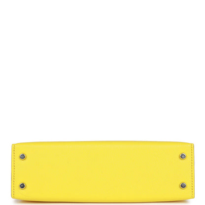Hermes Kelly 20 Sellier Jaune Citron Chèvre Palladium Hardware