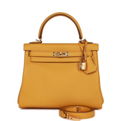Hermes Kelly 25 Retourne Jaune Ambre Swift Gold Hardware