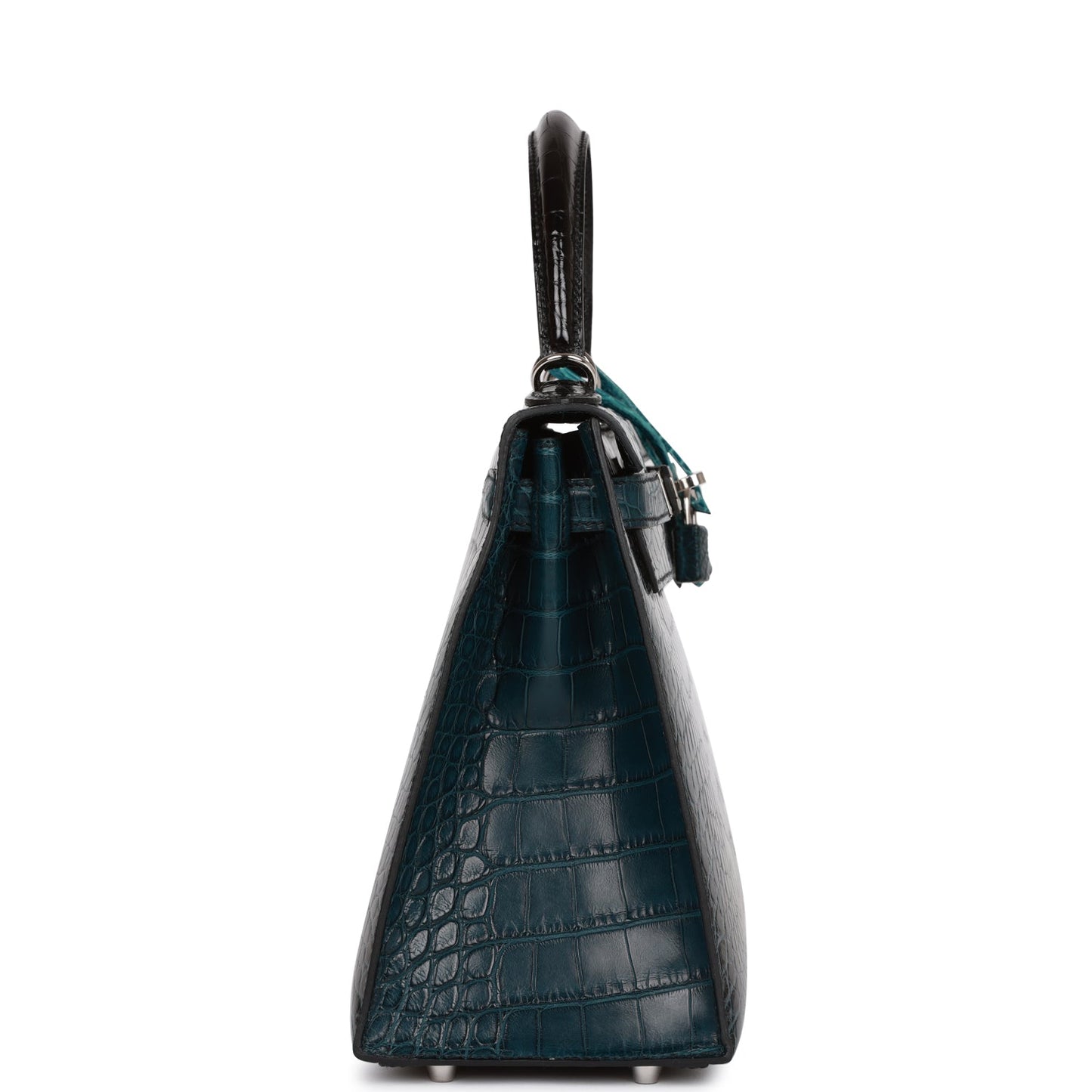Hermes Kelly 28 Sellier Tri-color Black, Vert Rousseau and Vert Bosphore Shiny and Matte Alligator Palladium Hardware