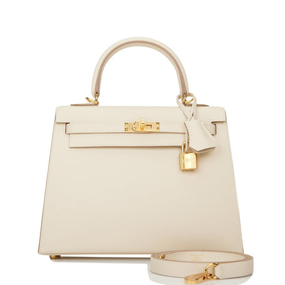 Hermes Kelly 25 Sellier Craie Epsom Gold Hardware