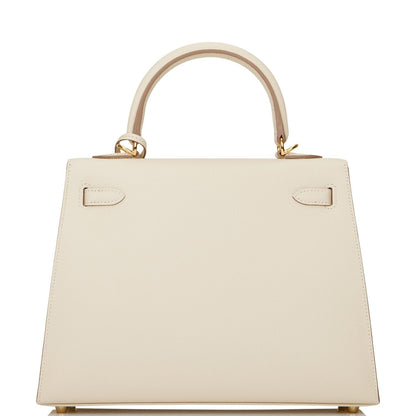 Hermes Kelly 25 Sellier Craie Epsom Gold Hardware
