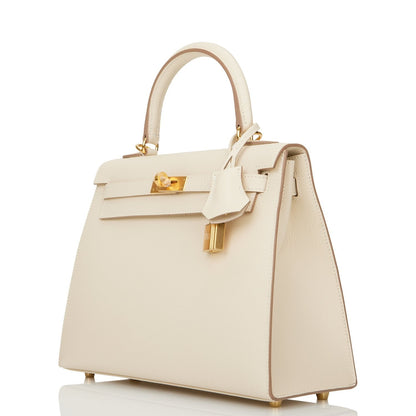 Hermes Kelly 25 Sellier Craie Epsom Gold Hardware