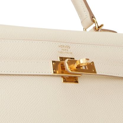 Hermes Kelly 25 Sellier Craie Epsom Gold Hardware