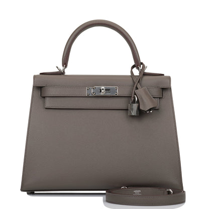 Hermes Kelly 28 Sellier Etain Epsom Palladium Hardware