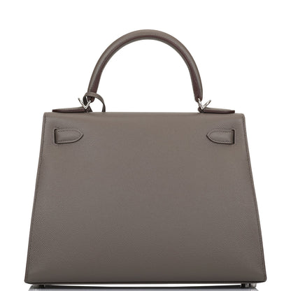 Hermes Kelly 28 Sellier Etain Epsom Palladium Hardware