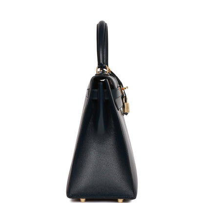 Hermes Kelly 28 Sellier Bleu Marine Box Gold Hardware