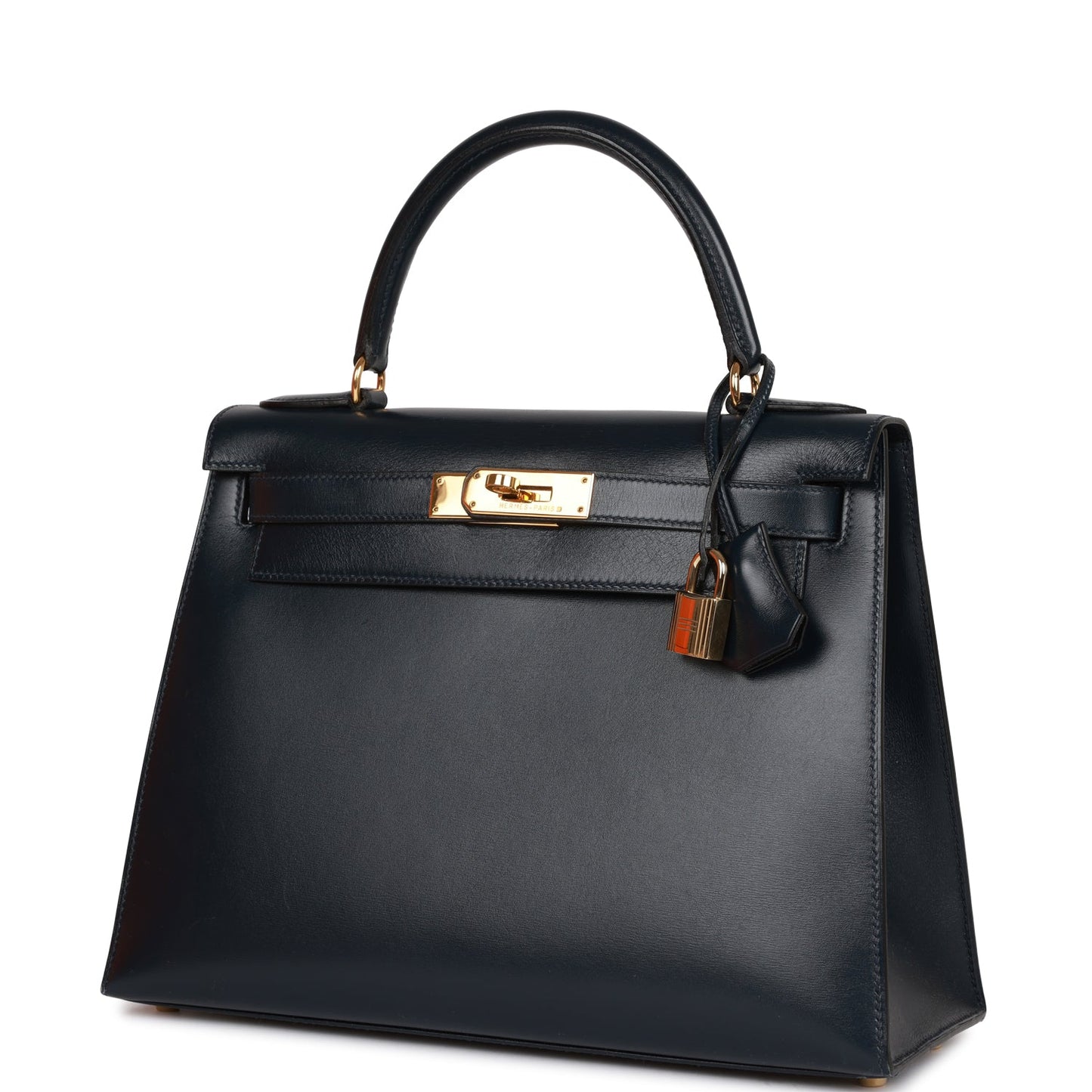 Hermes Kelly 28 Sellier Bleu Marine Box Gold Hardware
