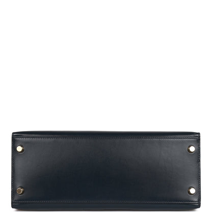 Hermes Kelly 28 Sellier Bleu Marine Box Gold Hardware
