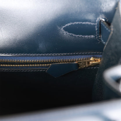 Hermes Kelly 28 Sellier Bleu Marine Box Gold Hardware