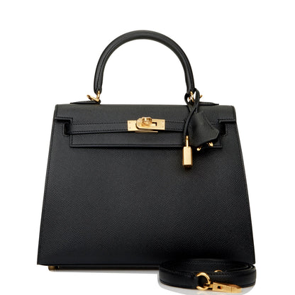 Hermes Kelly 25 Sellier Black Epsom Gold Hardware