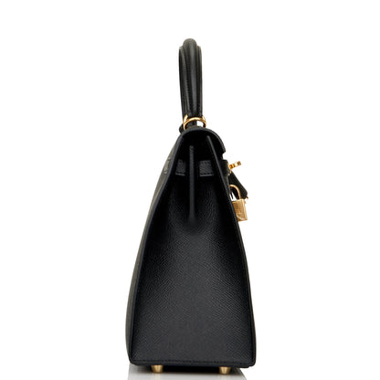 Hermes Kelly 25 Sellier Black Epsom Gold Hardware