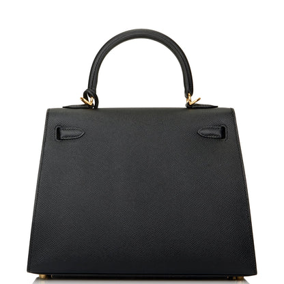 Hermes Kelly 25 Sellier Black Epsom Gold Hardware