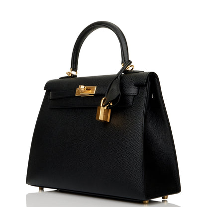 Hermes Kelly 25 Sellier Black Epsom Gold Hardware