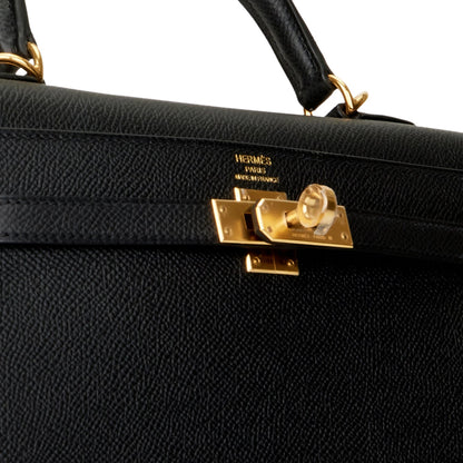 Hermes Kelly 25 Sellier Black Epsom Gold Hardware