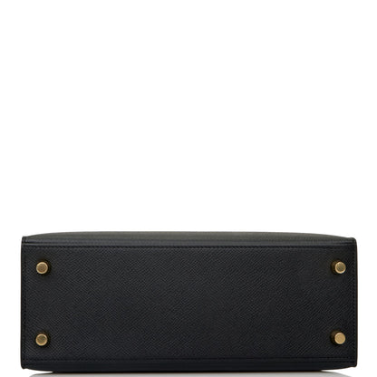 Hermes Kelly 25 Sellier Black Epsom Gold Hardware