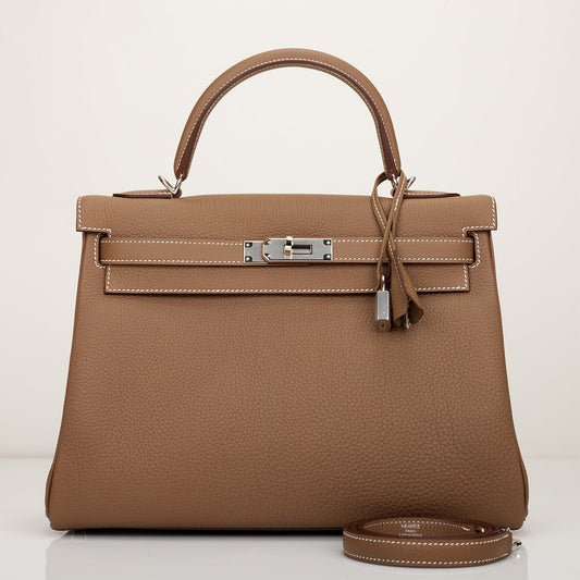 Hermes Kelly 32 Retourne Etoupe Togo Palladium Hardware
