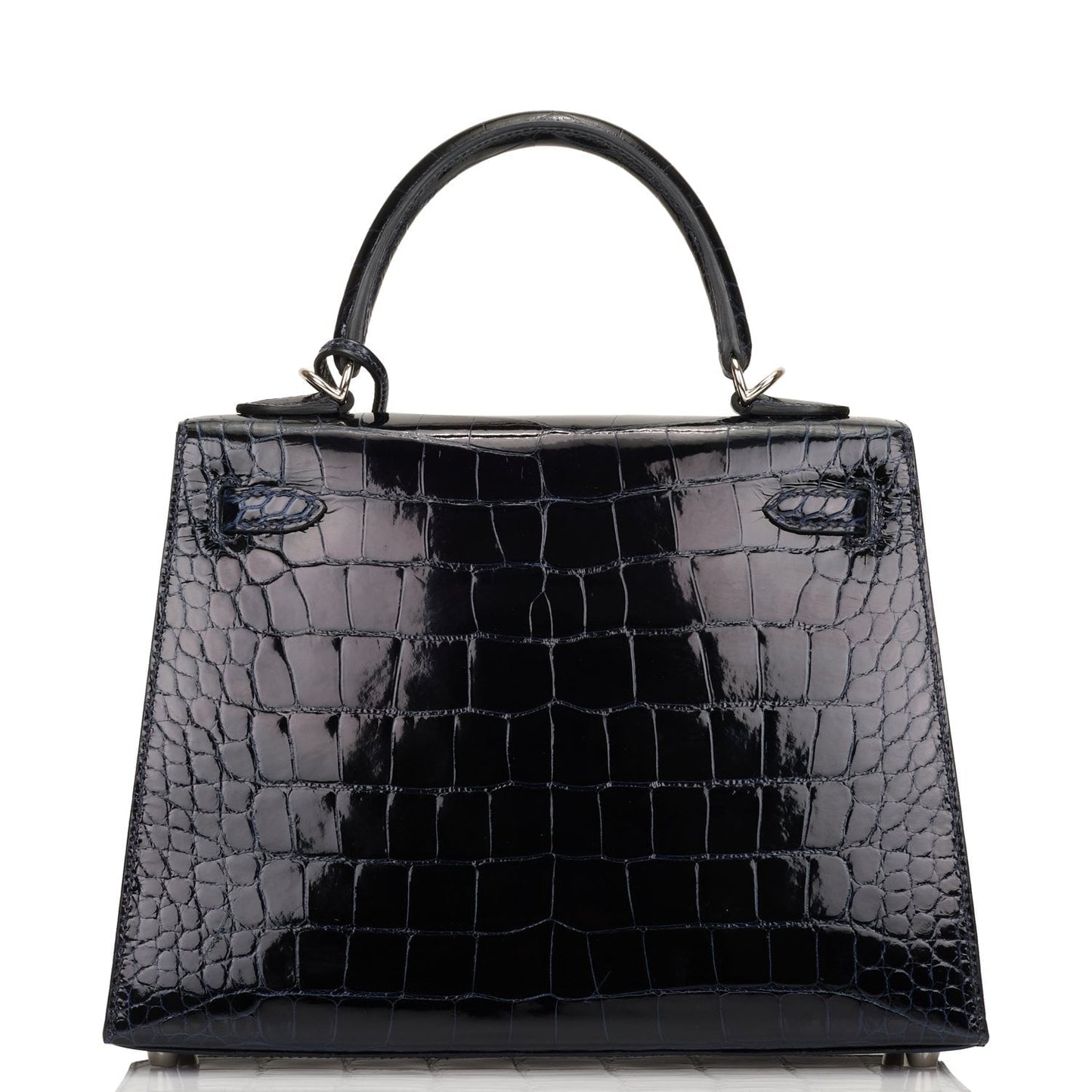 Hermes Kelly 25 Sellier Bleu Marine Verso Shiny Alligator Palladium Hardware
