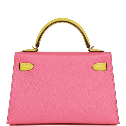 Hermes Special Order (HSS) Kelly 20 Sellier Rose Azalee and Lime Epsom Gold Hardware